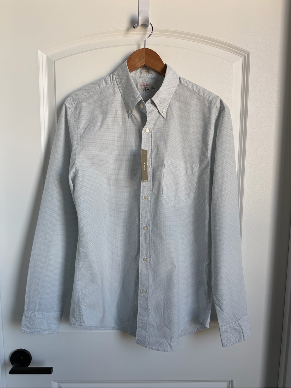 J. Crew Men's Pale Blue/White Plaid Button-Down Dress Shirt